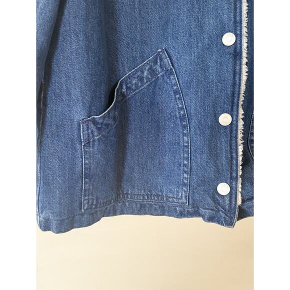 MINT J. Crew Denim Sherpa Swing Jean Denim Blue White Fur Trim Jacket Sz L EUC - Picture 3 of 12